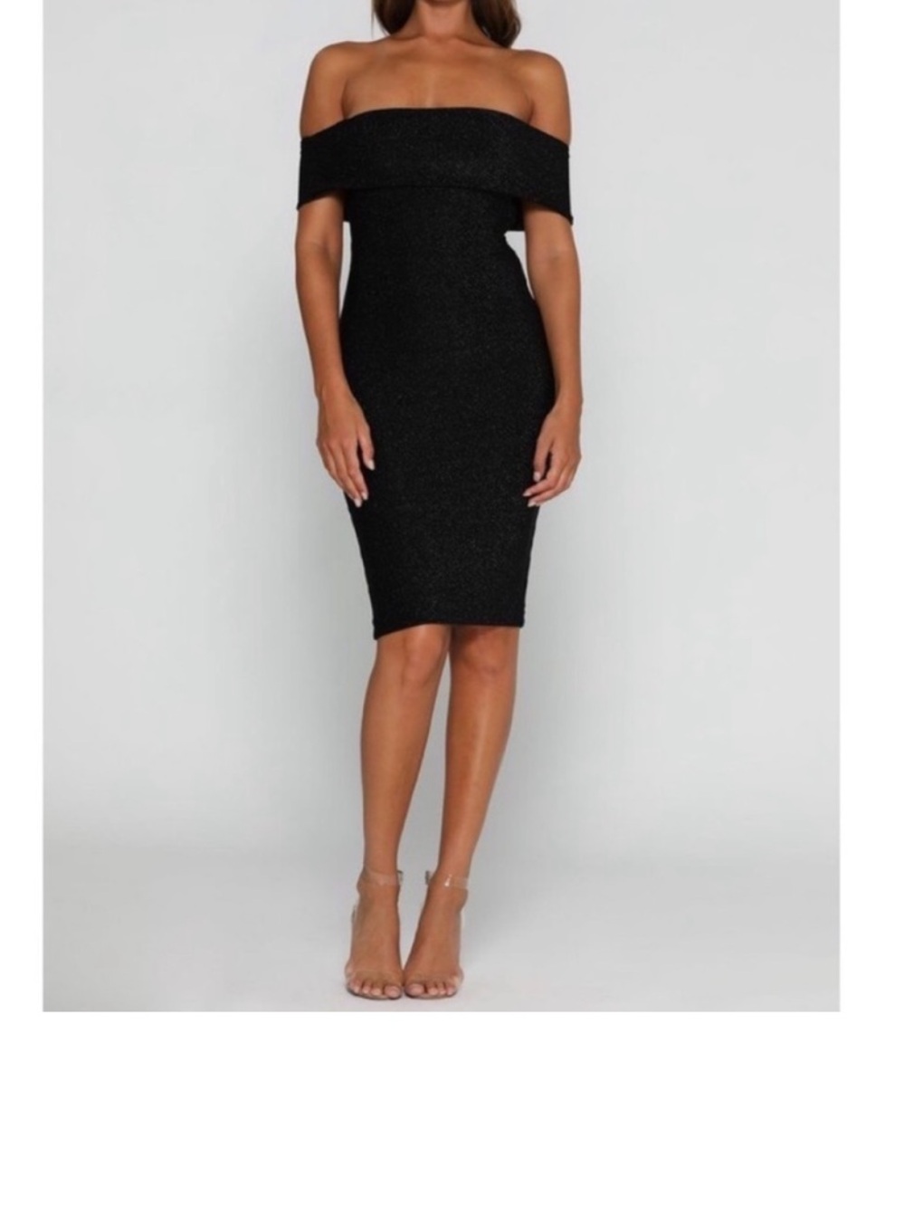 Meshki Black Metallic Off The Shoulder Dress